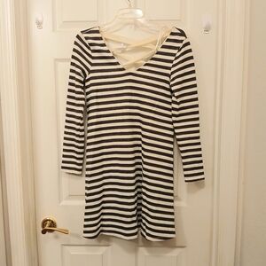 by & by A-Line Dress Women's Size XS Denim Blue/White Stripe Long Sleeve